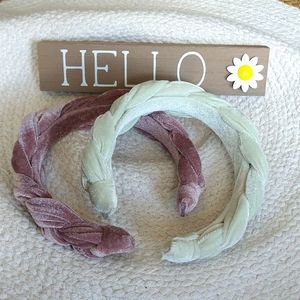 Universal Thread Set of Two Thick Braided Velvet Handbands Purple & Green